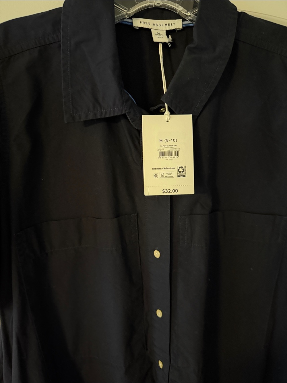Button-Front Navy Mini Dress - Picture 2 of 4